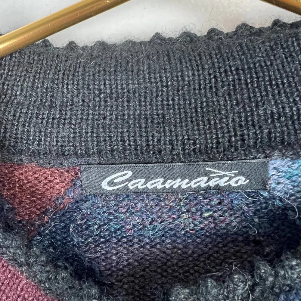Caamano Peruvian Alpaca Hand-Knit Cardigan Sweater Multicolor Art to Wear Sz M - Picture 4 of 10